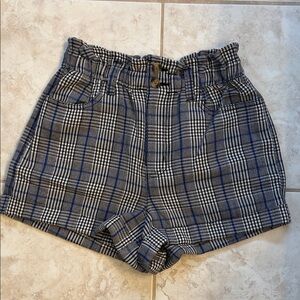 American Eagle Outfitters Blue Plaid High-Waisted Shorts
